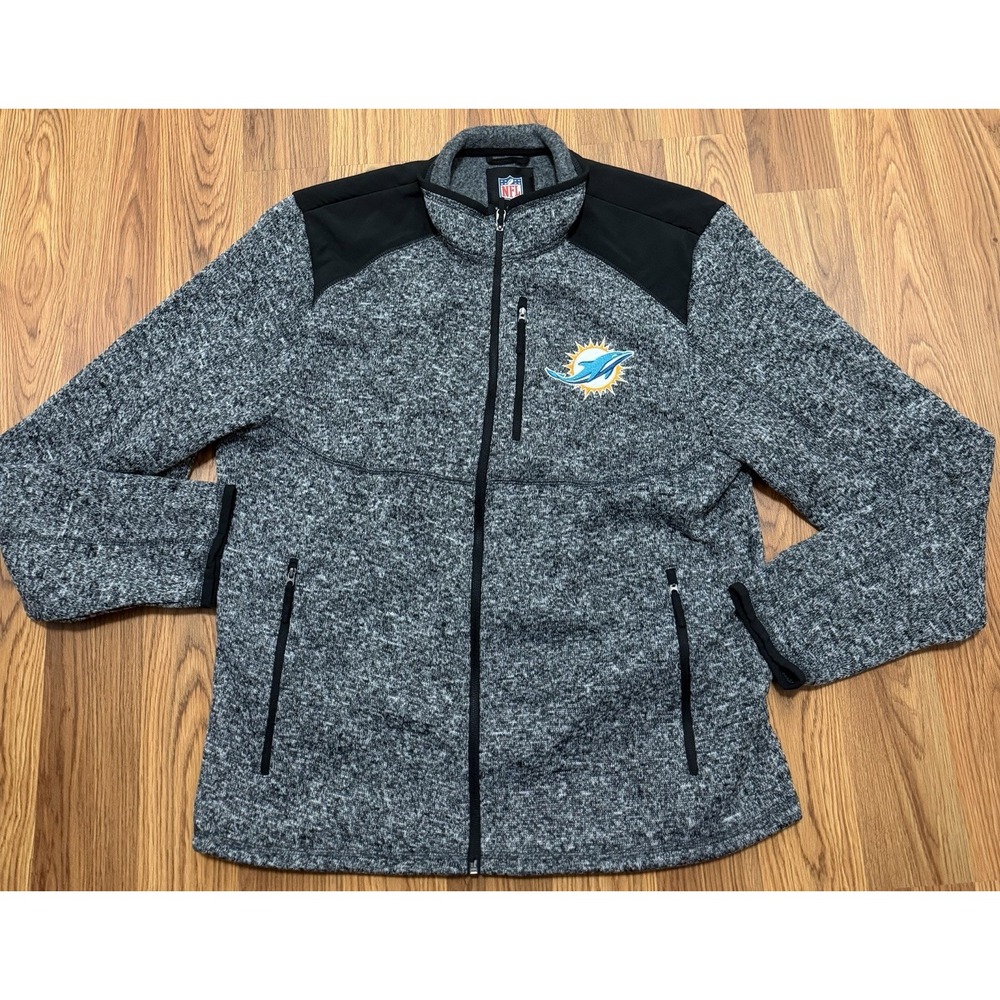 Miami Dolphins NFL Jacket Mens Extra Large Full Zip Sweater Fleece Gray